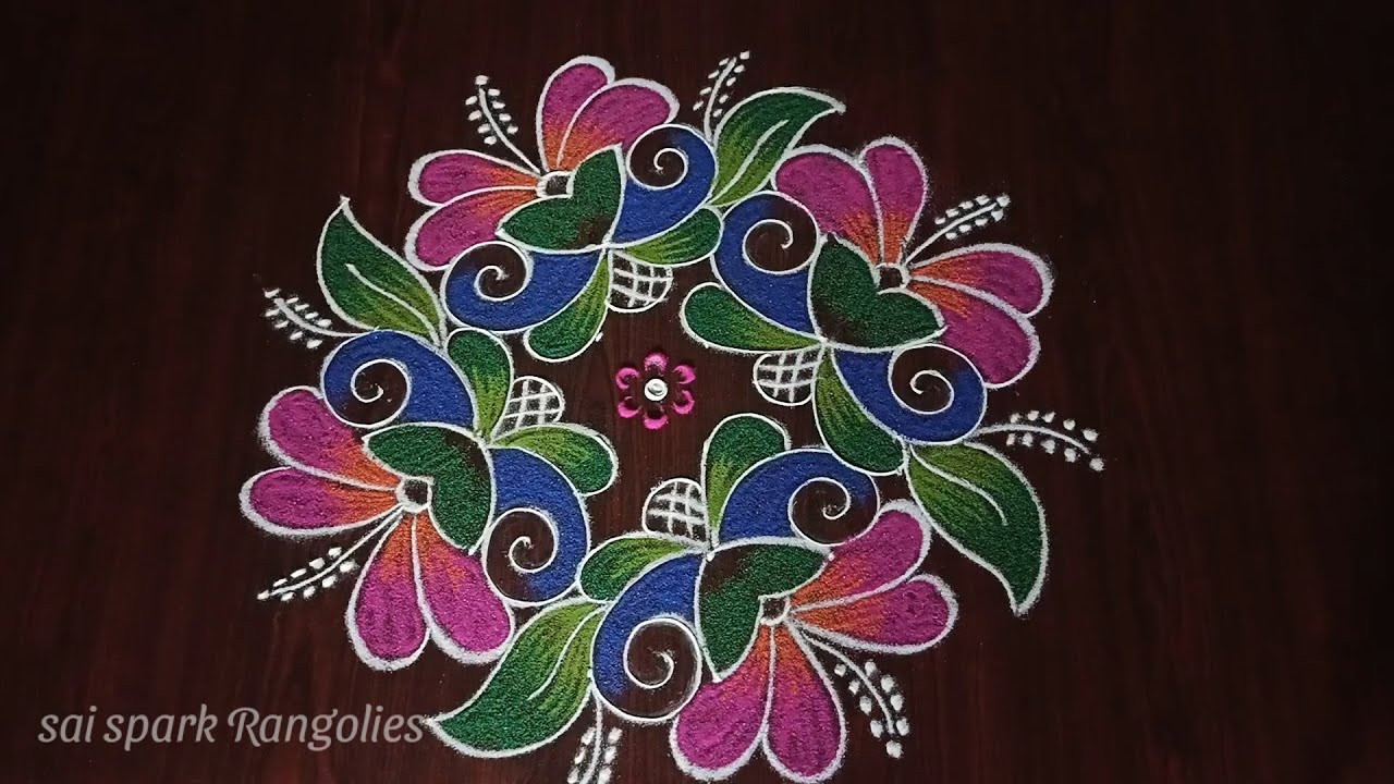 beautiful flower rangoli (6*2*2) dots | latest rangoli | creative ...