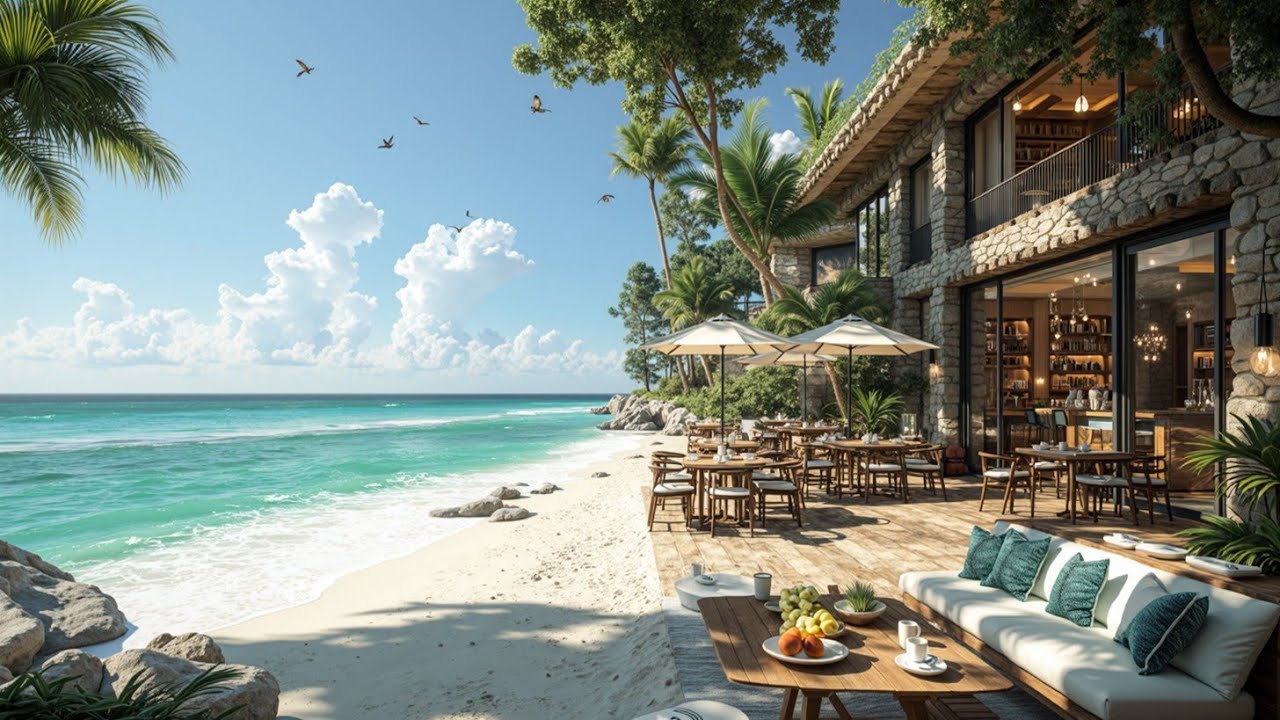 Enjoy Seaside Bossa Nova Jazz Music at a Stunning Beachfront Coffee Shop Getaway