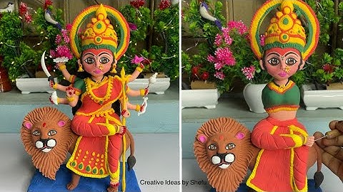 DIY how to make maa Sherawali idol with clay || small clay Durga murti making