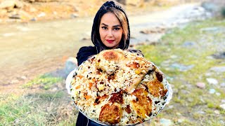 Carrot rice with chicken, an Iranian dish, very delicious mixed rice