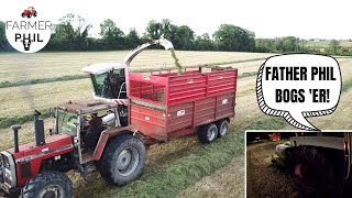 FATHER PHIL BOGS THE HARVESTER & THE MF 2725 BRINGS THE SILAGE HOME | 1ST CUT SILAGE 2022