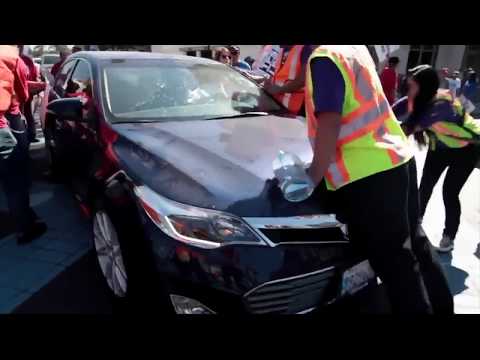 Car Drives Through Pipeline Protesters In Los Angeles Car Drives Through Pipeline Protesters In Los Angeles