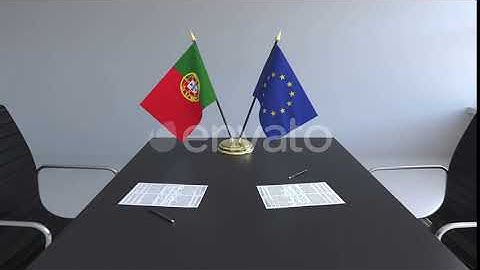 Flags of Portugal and the European Union on the Table | Motion Graphics - Envato elements