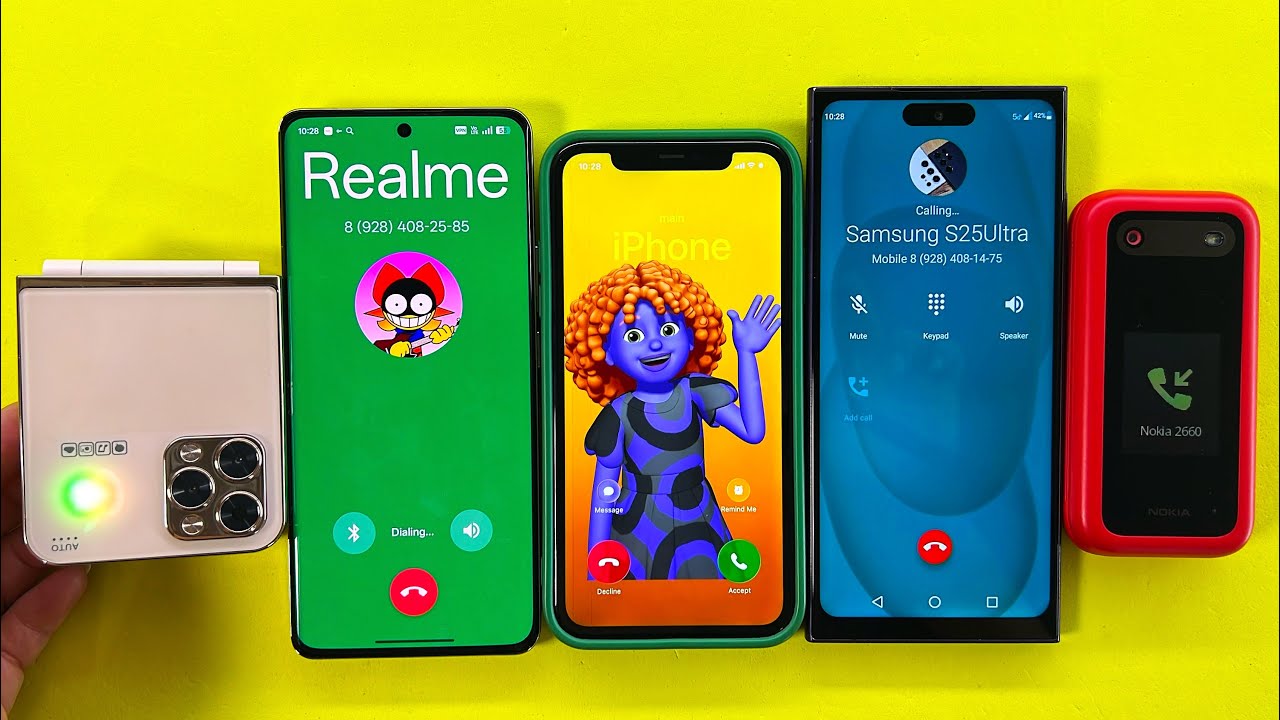 Samsung S25Ultra + Realme 12 Pro Outgoing Call | IPhone 11 + Nokia 2660 + i15 ProMax Incoming Call 