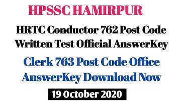 HPSSC Hamirpur AnswerKey HRTC CONDUCTOR 762 Post Code 763 Clerk Official AnswerKey