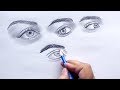 تعلم رسم مجموعة عيون ورموش وحواجب بالقلم الرصاص