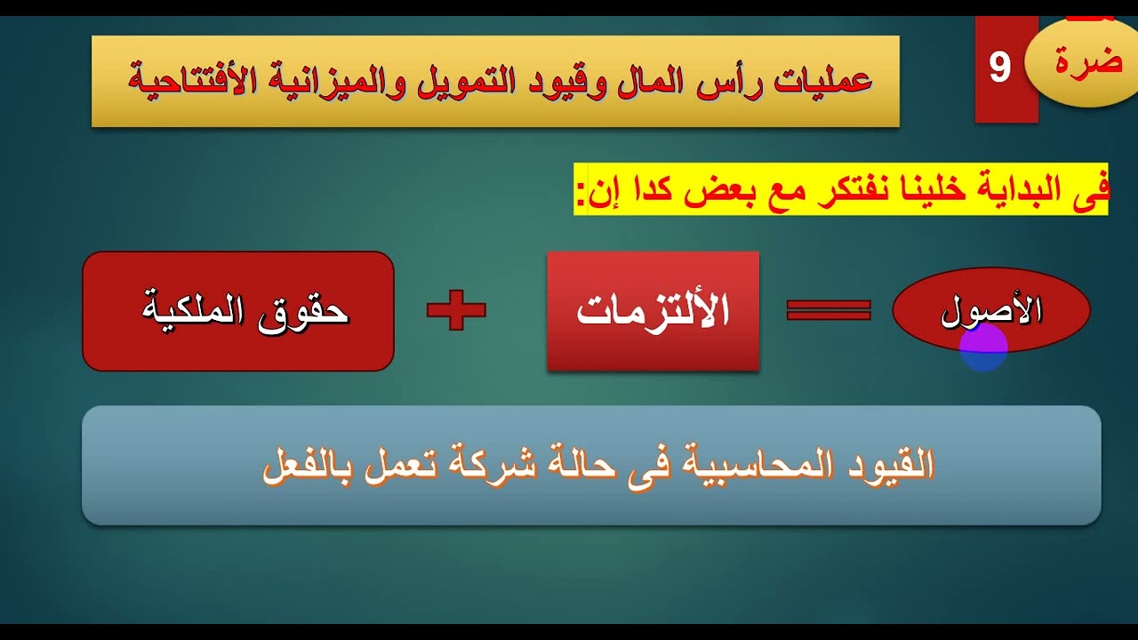 أثبات رأس المال وعمل الميزانية الافتتاحية والقيد الافتتاحى وما يجب ان يقوم به المحاسب أول يوم عمل