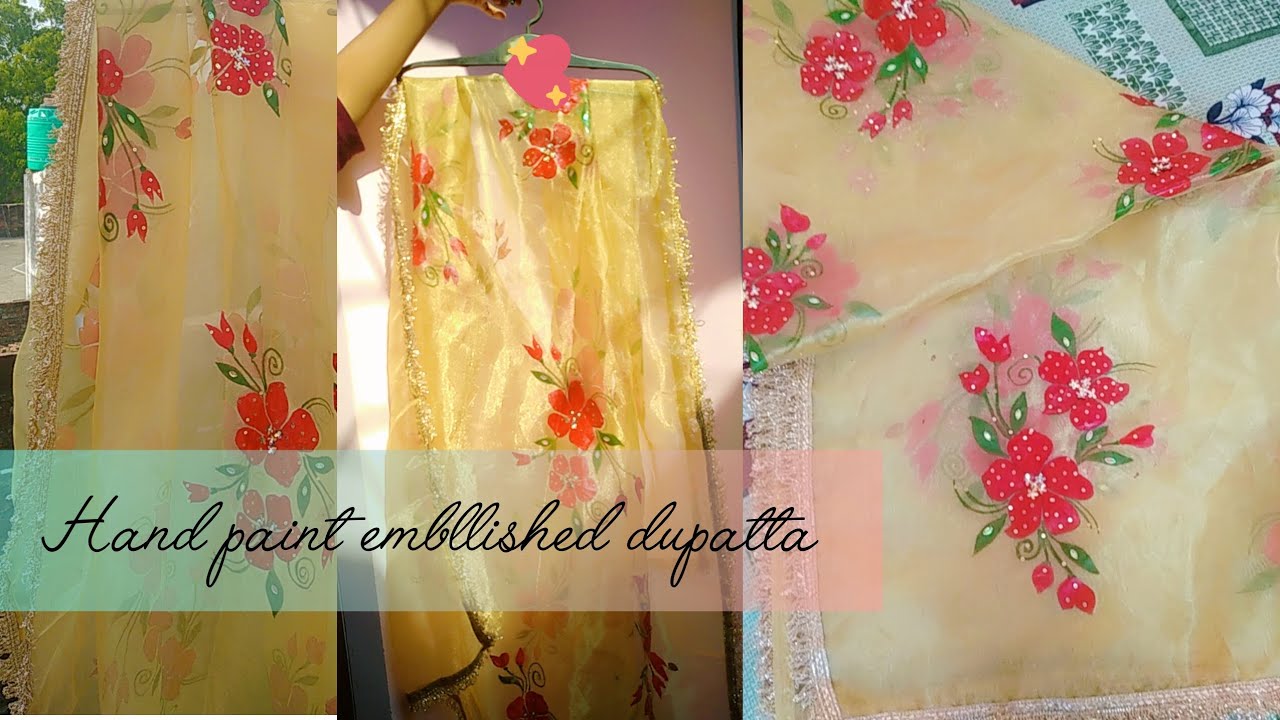 💖Hand painted embllished dupatta ✨️ designer dupatta designs ♥️ handmade 