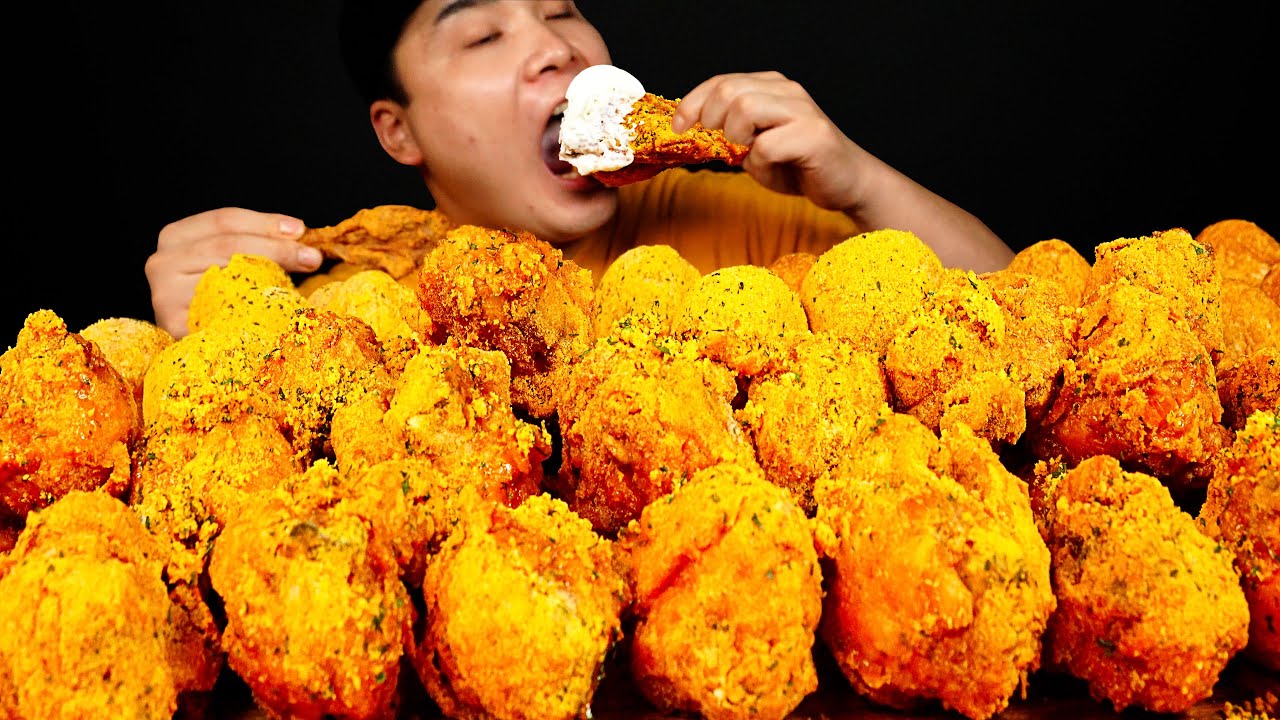 Куриные ножки, курица, сырные шарики, асмр, вкусная еда, корейский мукбанг