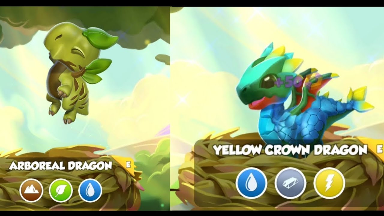 Hatching Arboreal and Yellow Crown Dragons in Dragon mania legends 