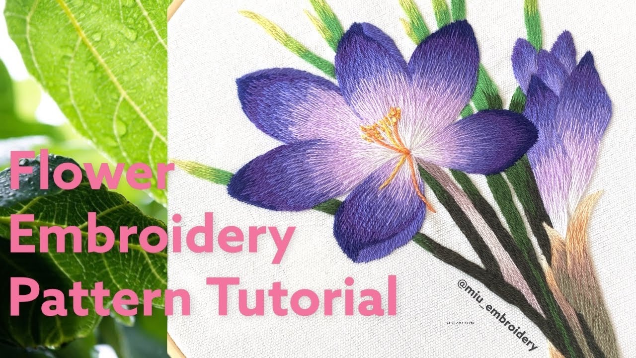 Thread Painting Embroidery Pattern Tutorial - Saffron Flowers (long & short stitch)