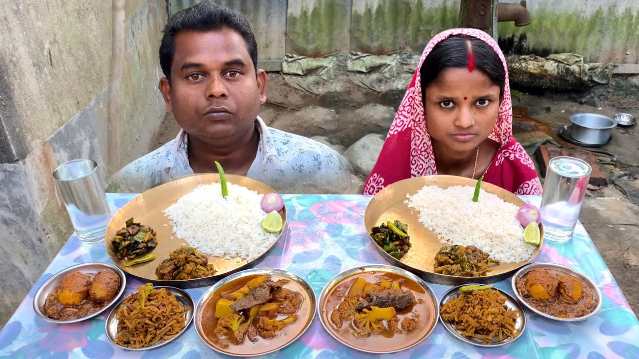 Asmr Eating 🔥 Spicy Egg Curry, Koi Macher Jhol 🔥 Mulo Bhaja, Sim Bhaja 🔥 Badhakopir Ghonto With Rice