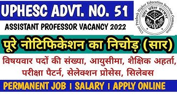 UPHESC ASSISTANT PROFESSOR NOTIFICATION ANALYSIS 2022 । ELIGIBILITY, EXAM PATTERN & SELECTION