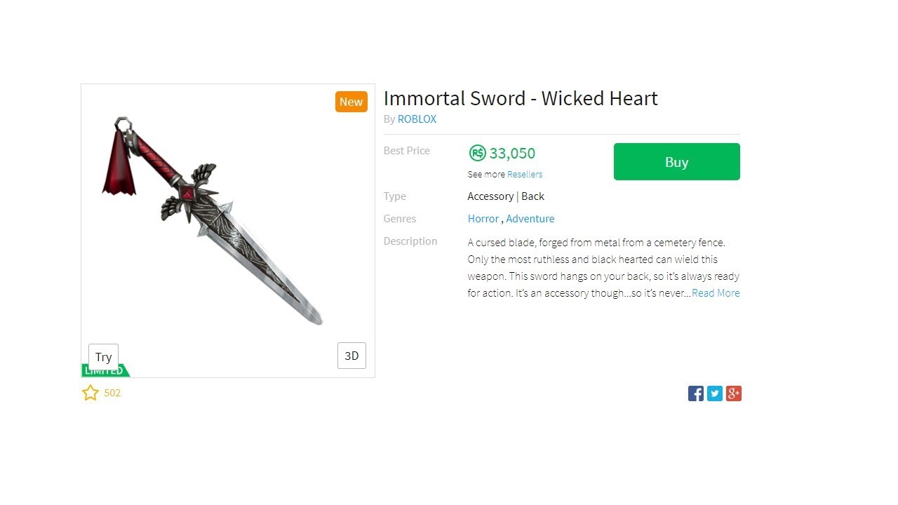 Immortal Sword Wicked Heart Went Limited Youtube - immortal sword roblox