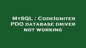 MySQL : CodeIgniter PDO database driver not working