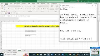 Extract numbers from alphanumeric values in Excel