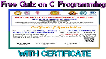 Quiz on C Programming | With Free Certificate 2020