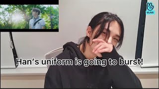 [ENG SUBS] STRAY KIDS HYUNJIN REACTION TO GONE AWAY BY HAN, SEUNGMIN, I.N (HYUNJIN FIRST SOLO VLIVE) Resimi