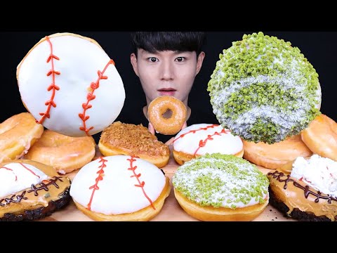 크리스피크림도넛 베이스볼 도넛 디저트 먹방ASMR MUKBANG DONUTS & DESSERT 野球 ドーナツ デザート eating sounds