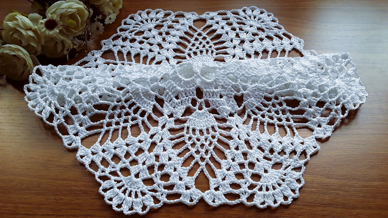 TOALHINHA  DE  CROCHÊ  REDONDA # COM  PONTO  ABACAXI # PASSO A PASSO.