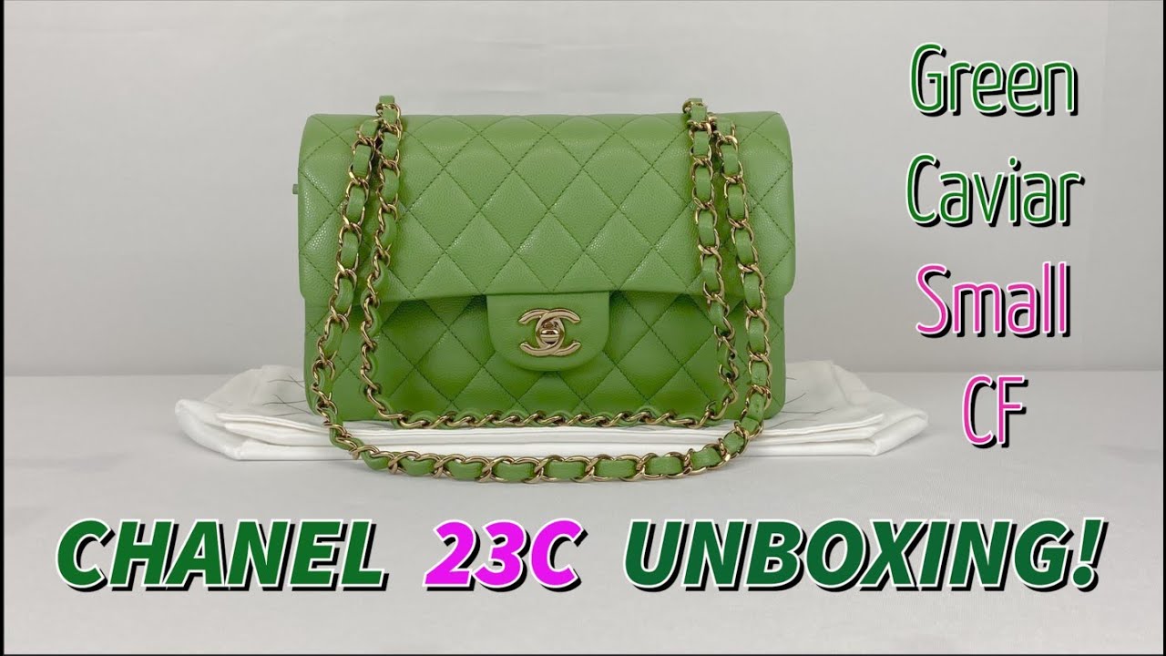Chanel 23C Green Caviar Small Classic Flap With Champagne Gold Hardware. -  Youtube