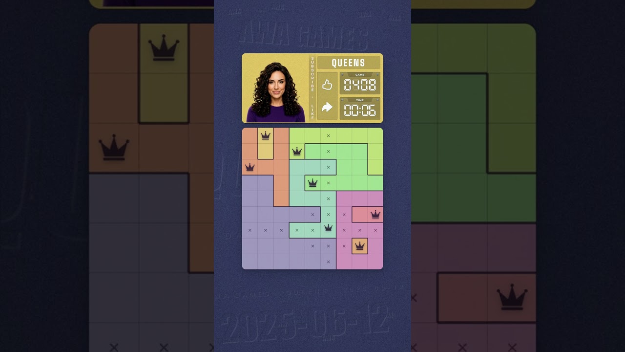 LinkedIn Queens #408 solved board for June 12, 2025, 9x9 grid