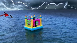I Tried Crossing The Ocean In A Bounce House  Challenge (Sharks & Thunder Storm)