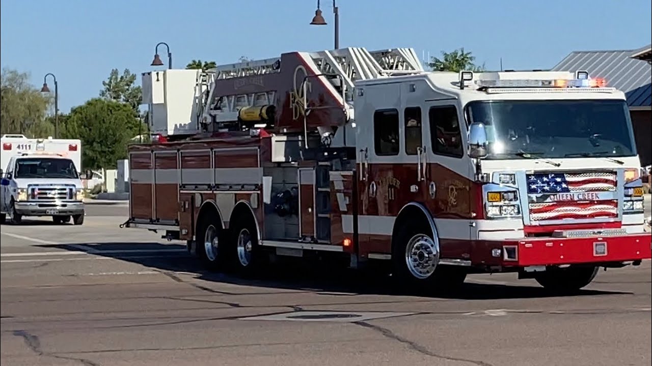 Queen Creek Fire Engine Co. 412 Leaving and L411 Co. and AMR4111