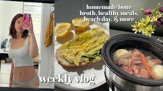 VLOG: making homemade bone broth (for gut health), beach day, grocery shopping, & more