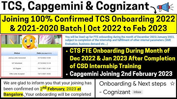 TCS, Capgemini & Cognizant Joining 100%Confirmed Onboarding Started 2022-2020 Batch Oct