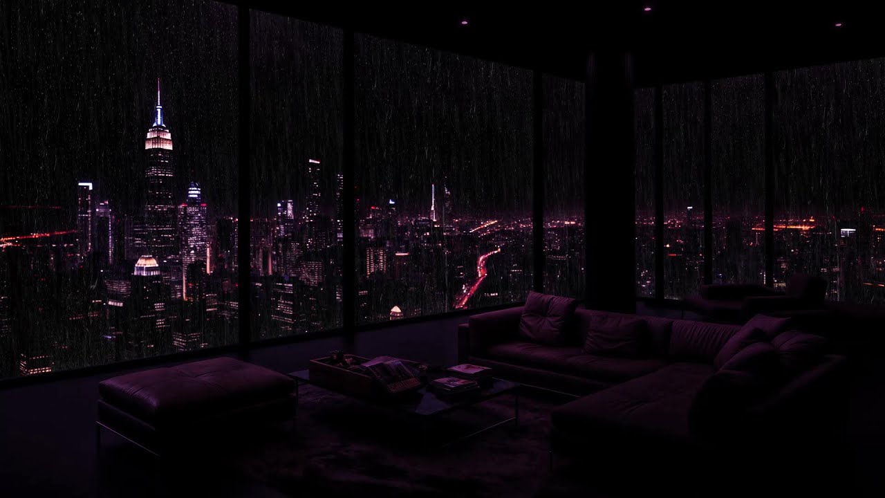 (No Ads) Rain Sounds in a Dark Luxury NYC Bedroom Relaxing Ambience for Deep Sleep | Rain Ambience