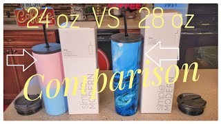 Simple Modern 24oz vs 28oz Tumbler Water Bottle with Straw Lid Comparison 