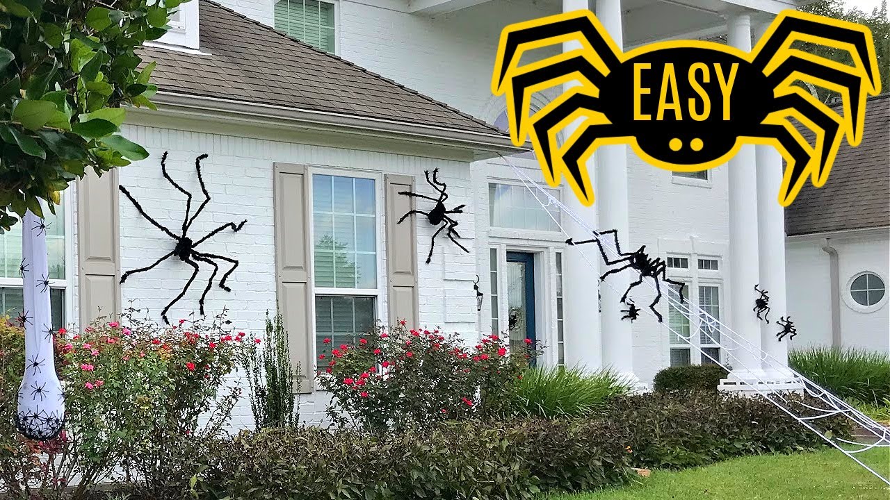 Easy Giant Spider Halloween Decorations - My New Favorite DIY Outdoor Halloween Theme - YouTube