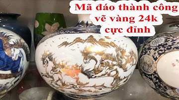 Bình hút tài lộc Bát Tràng "Mã đáo thành công" vẽ vàng 24k