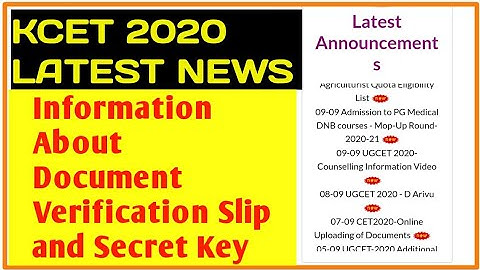 VERIFICATION SLIP AND SECRET KEY IN KCET 2020 | KCET 2020 LATEST NEWS