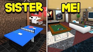 SISTER Vs BROTHER BLOXBURG BASEMENT BUILD OFF!! (Roblox)