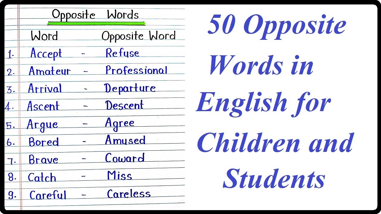 Opposite Words. Write the opposites. 50 English Words. Busy opposite Word.