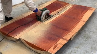 Red Ash Wood - The Carpenter's Process Of Creating Large Table From 2 Precious Red Ash Wood Panels