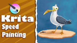 Krita digital illustration- Cute Seagull drawing- Digital Painting - Speed painting by Pallab Biswas