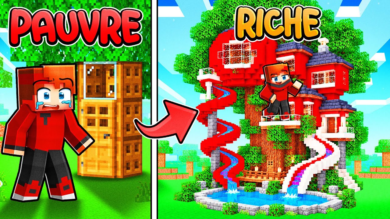 Maison dans un Arbre de PAUVRE vs RICHE sur Minecraft !