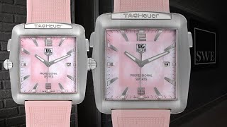 Tag Heuer Monaco Pink Mother of Pearl Rubber Ladies Watch WAE1114 | SwissWatchExpo