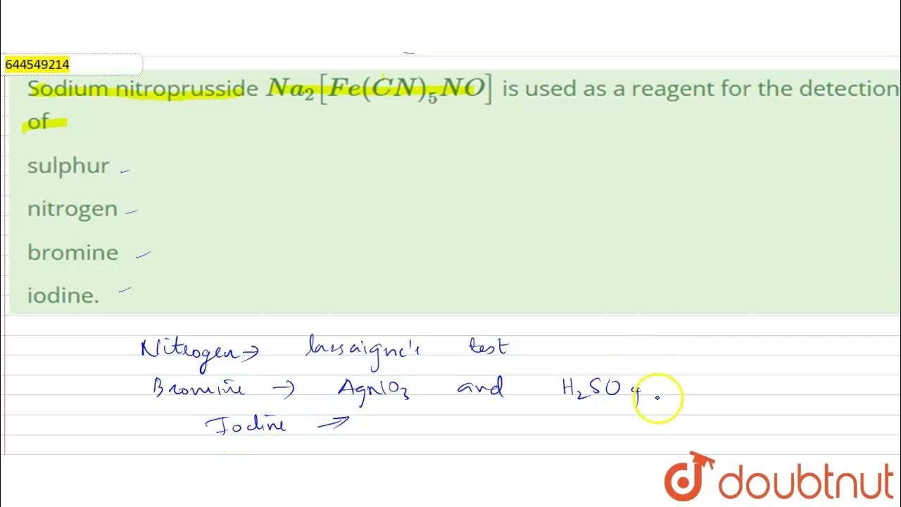 Sodium nitroprusside Na_(2)[Fe(CN)_(5)NO] is used as a reagent for the detection of 12 QUAL
