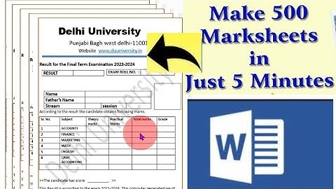 marksheet in word | multiple marksheet generate | Mailing in ms word | hindi