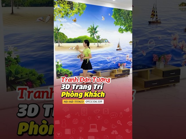 Dán tranh 3d dán tường phong cảnh đẹp phòng khách #shortvideo #youtubeshorts