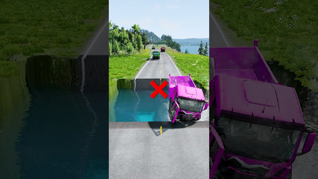 Dump trucks vs massive water pit #74 