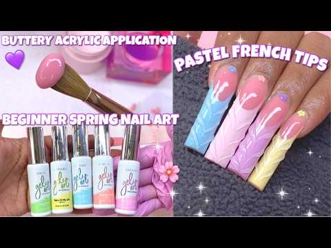 BEGINNER FRIENDLY SPRING PASTEL FRENCH NAILS 🌸 FULL ACRYLIC APPLICATION | FLOWER NAIL ART!