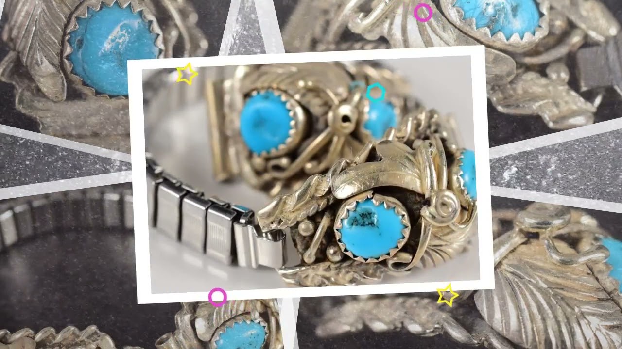 Vtg 5-1/2" Native American Turquoise Navajo Watch Band Sterling Silver 925 12mm