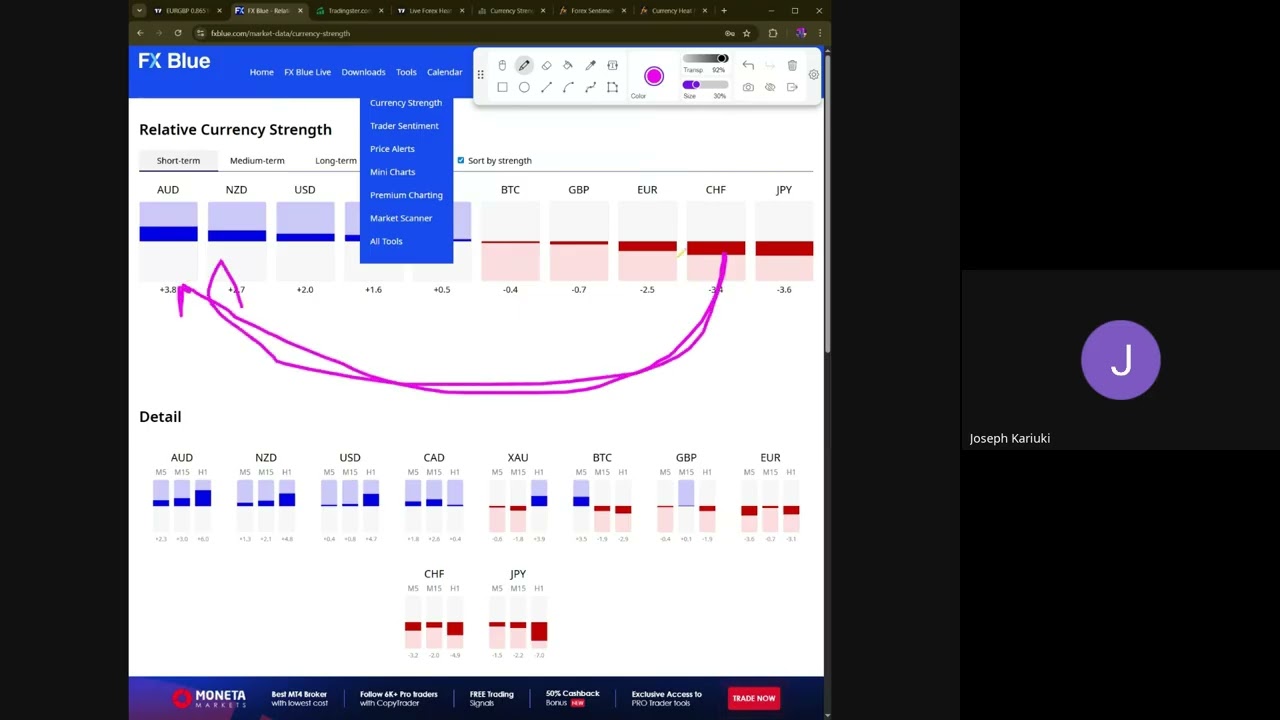 Pizzo fx on Currency Strength and Long/short sentiment 
