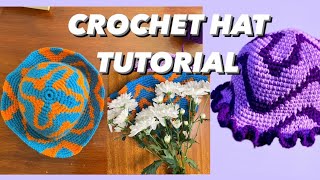 Crochet hat wavy pattern tutorial. summer hat vibes #crochet #crochetutorial #crochethat #tapestry