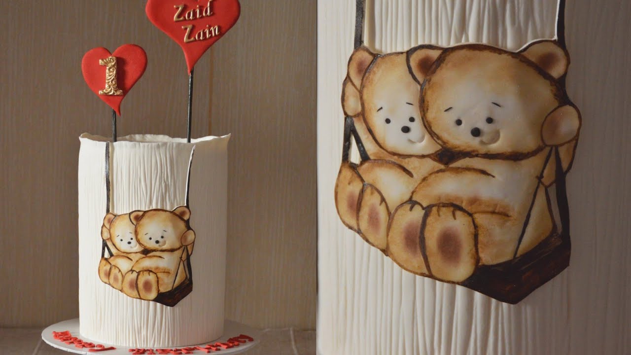 Bear Cake - كيك الدباديب 🧸- رسم على عجينة سكر